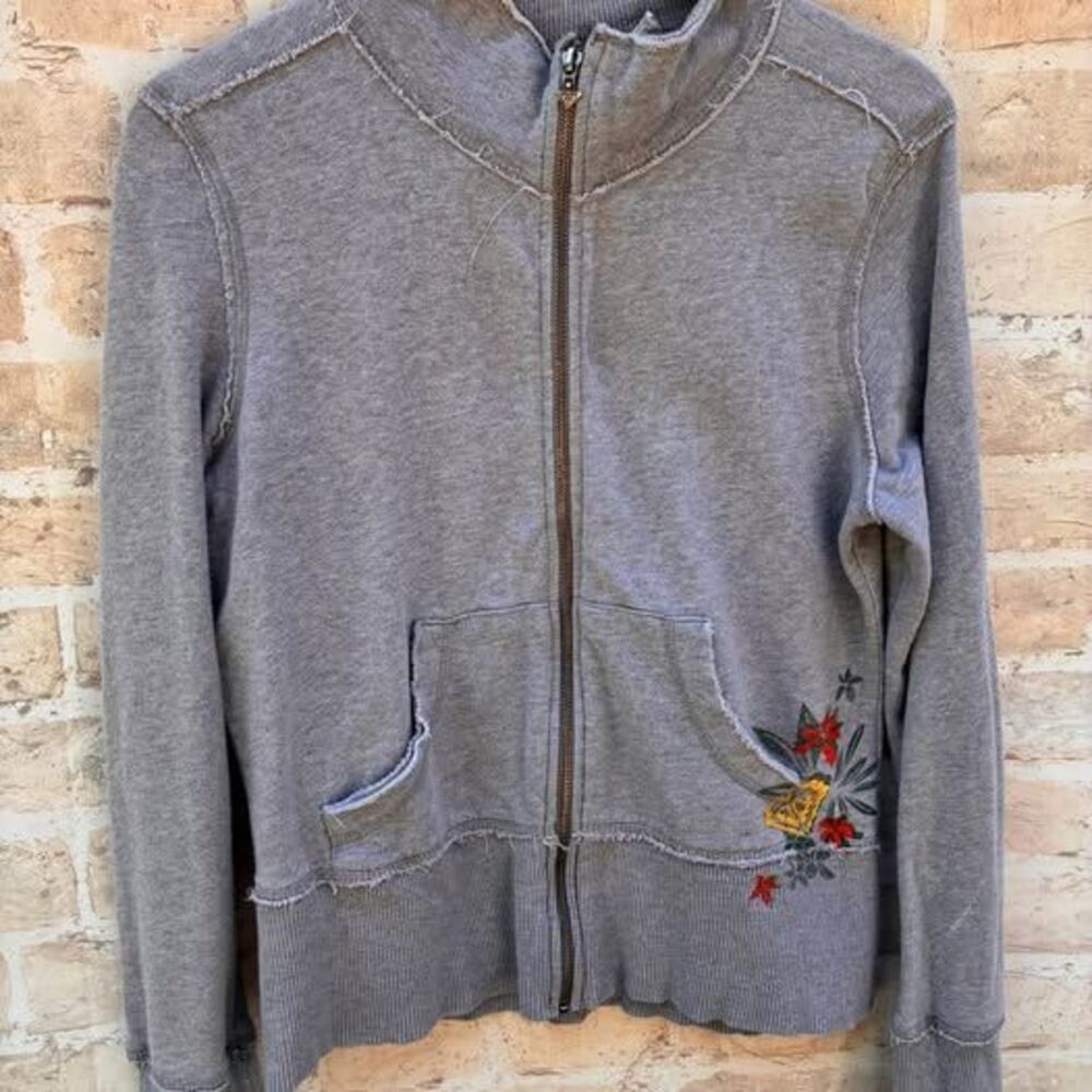 Vintage y2k Roxy Grey Embroidered Zip-Up Sweatshirt Size XL slim fit